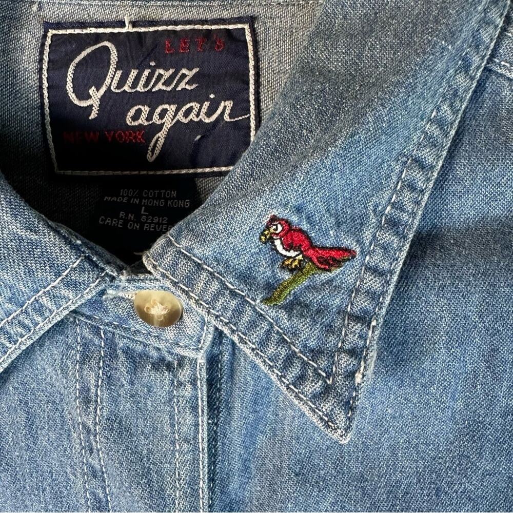 Lets Quizz Again vintage Women embroidered Noahs art denim button up cottagecore - Picture 4 of 11